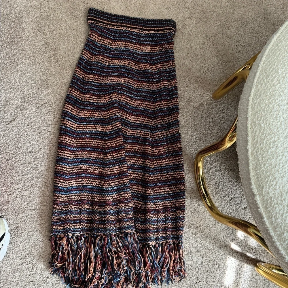 Ulla Johnson-SET Multicolored Stripe Shortsleeve Top and Matching Fringe Skirt